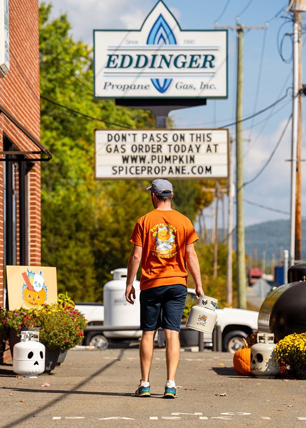 Each autumn, the pumpkin spice propane sign is a rite of passage for the community of Bally, Pa.