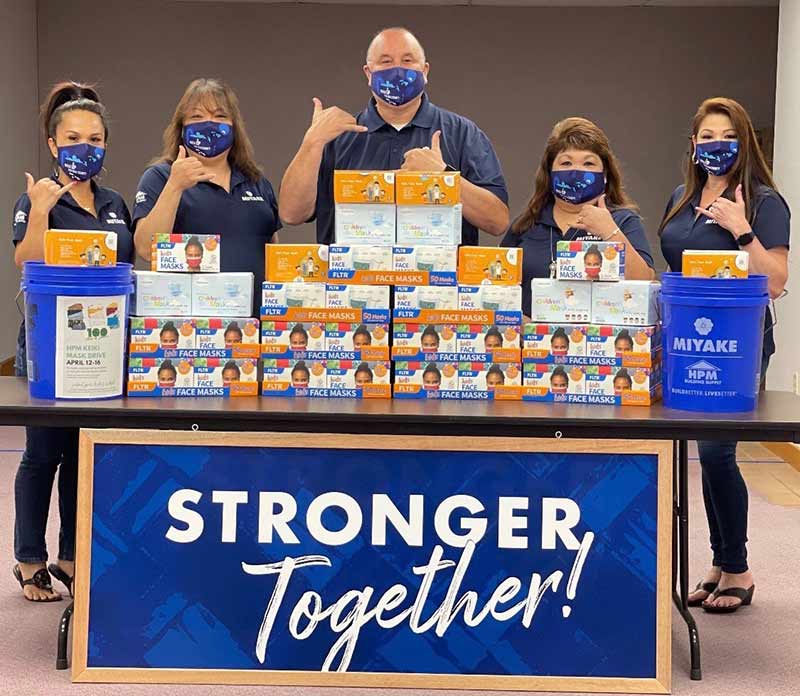 Miyake-HPM owner-employees collect keiki mask donations on Maui.