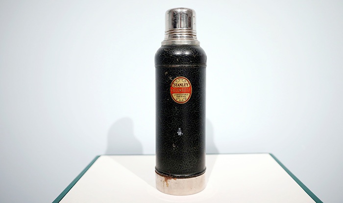 The Stanley Ferrostat Thermos from 1923 is on display at the Berkshire Museum in Pittsfield, Mass., which is close to Great Barrington, Mass., the site of inventor William Stanley Jr.’s lab. Photo credit: Stephanie Zollshan/Berkshire Eagle