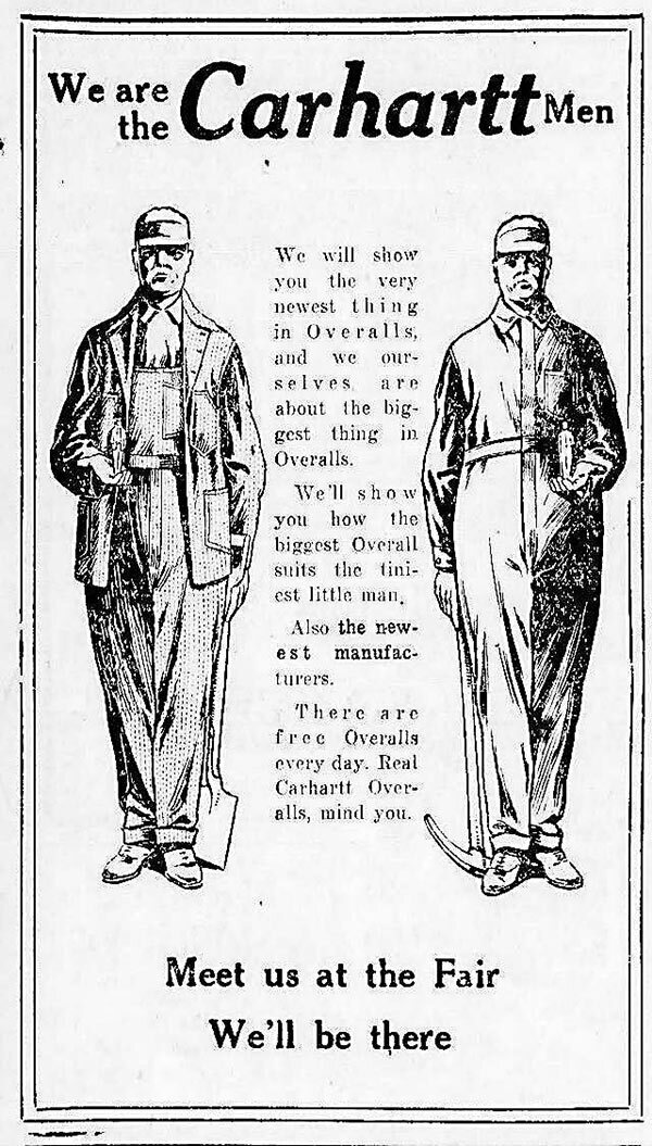 Carhartt’s original product lines included durable overalls marketed toward railroad workers.