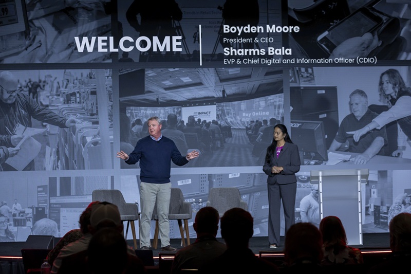 Bala and Orgill president and CEO Boyden Moore open the Orgill Technology Symposium ahead of the Spring Market. During the event, Bala emphasized customer focus, operational efficiency and practical use of data and AI. 
