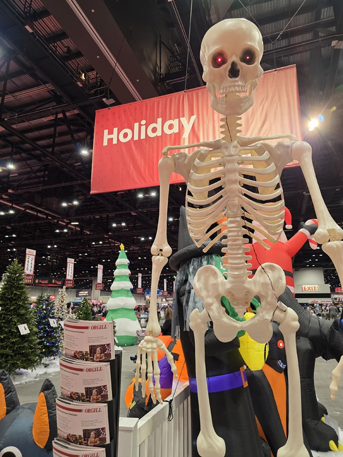 At the Orgill Spring Market, a towering skeleton anchors the display, capturing how seasonal categories connect to projects, drive impulse purchases and create momentum in a hardware store holiday sales. 