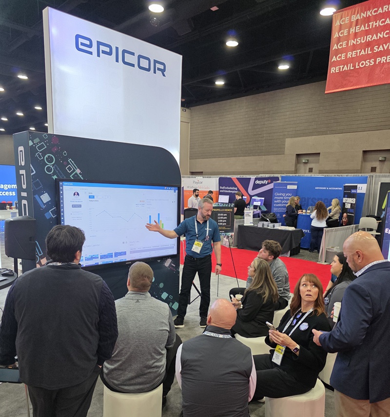 Retailers gathered at the Epicor booth for an on-floor learning session focused on tools and systems to support store operations and digital engagement.