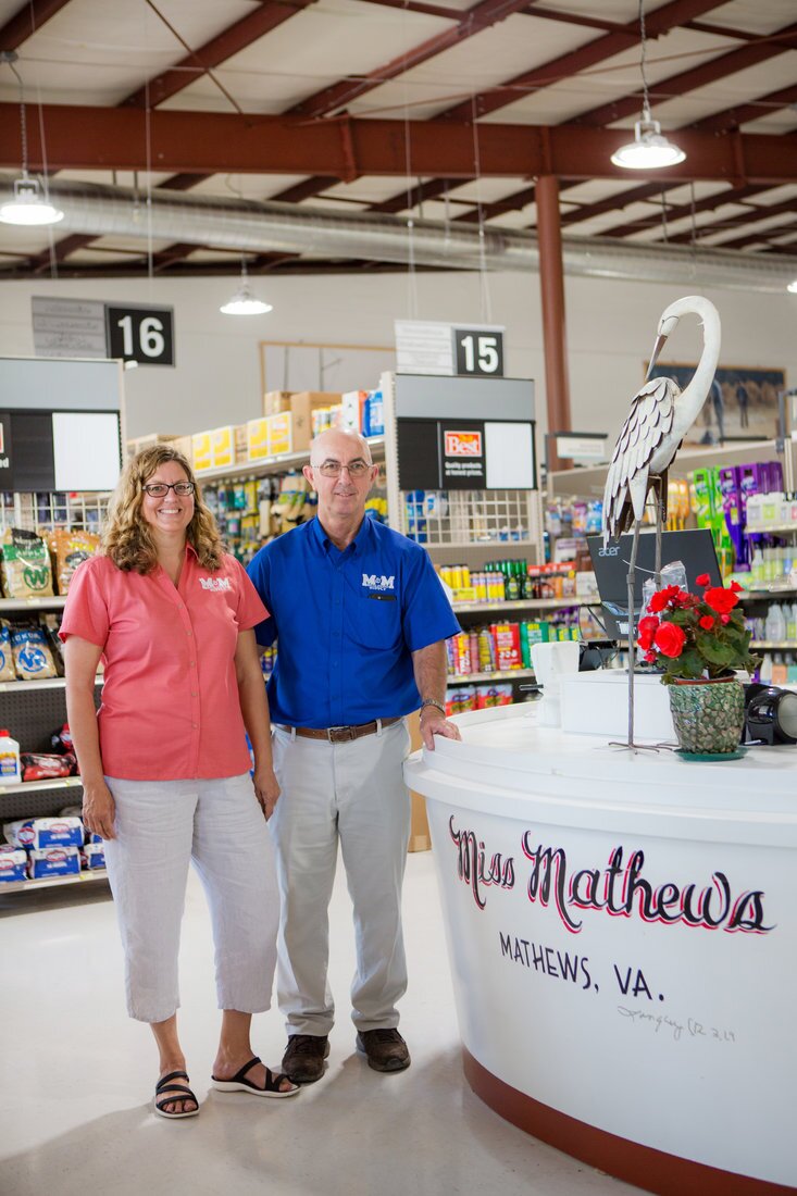 Kathryn Tatterson and Sterling Hudgins made sure their new Do it Best store’s design paid tribute to the local history of fishing, crabbing and oyster harvesting, with the checkout counter shaped like a boat stern.